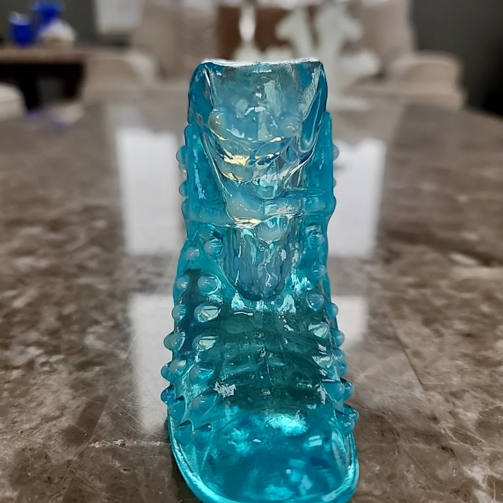Vintage Blue Opalescent Hobnail Glass Slipper - Picture 3 of 6